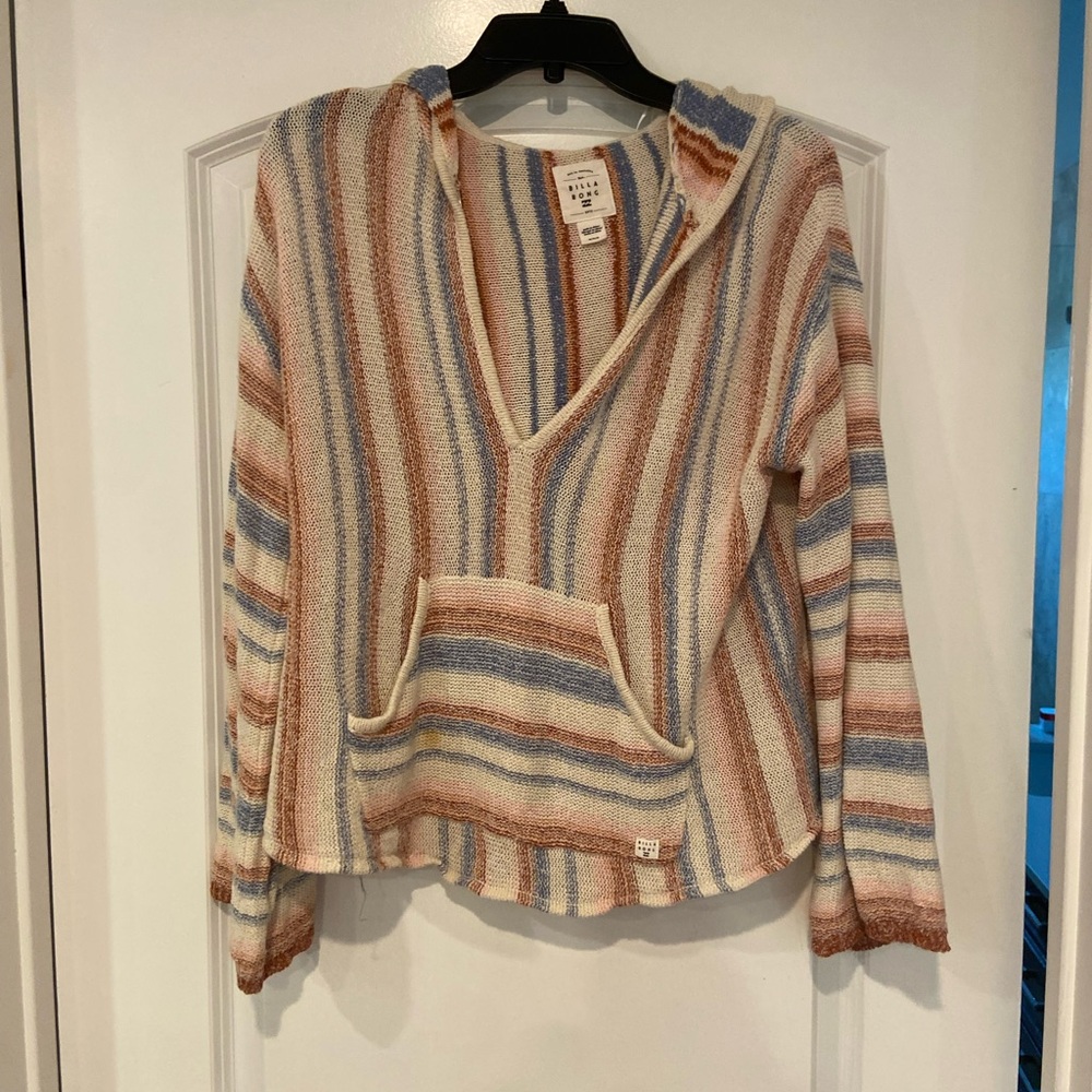 Baja Beach Long Sleeve Faded Striped Sweater Knit Lightweight Hoodie
